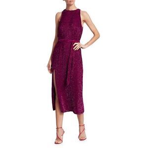 Retrofete Tilly Sequin Tie Sash Midi Dress Size Large Magenta Sequin Women's